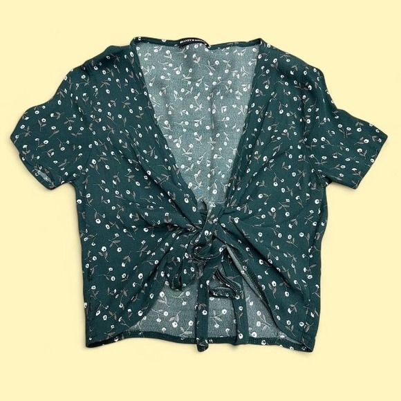 Brandy Melville Tops - Green Floral Fairy Tie Top